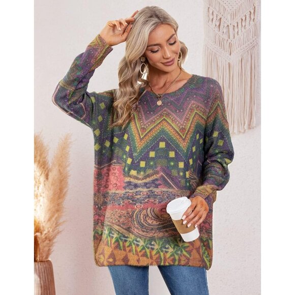 Women Christmas Sweater Graphic Print Oversized Pullover Picture 35 Loose Top - Picture 6 of 6